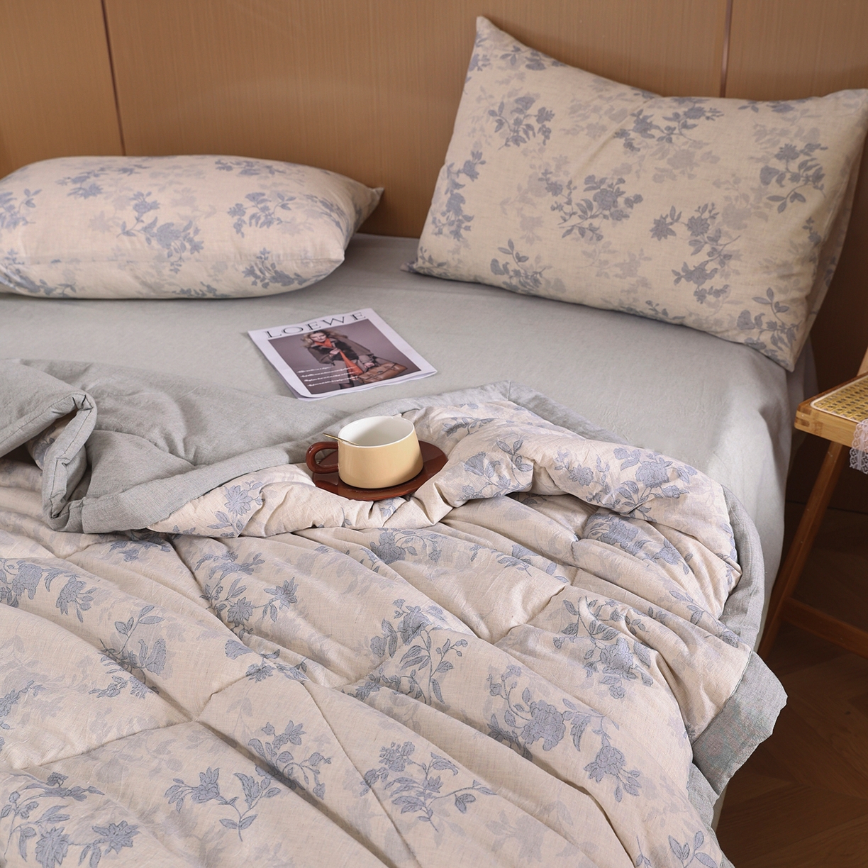 91家纺网 家纺一手货源 找家纺 （总）尊妙被业 2026新款全棉亚麻夏被100%新疆棉夏被四件套印花款