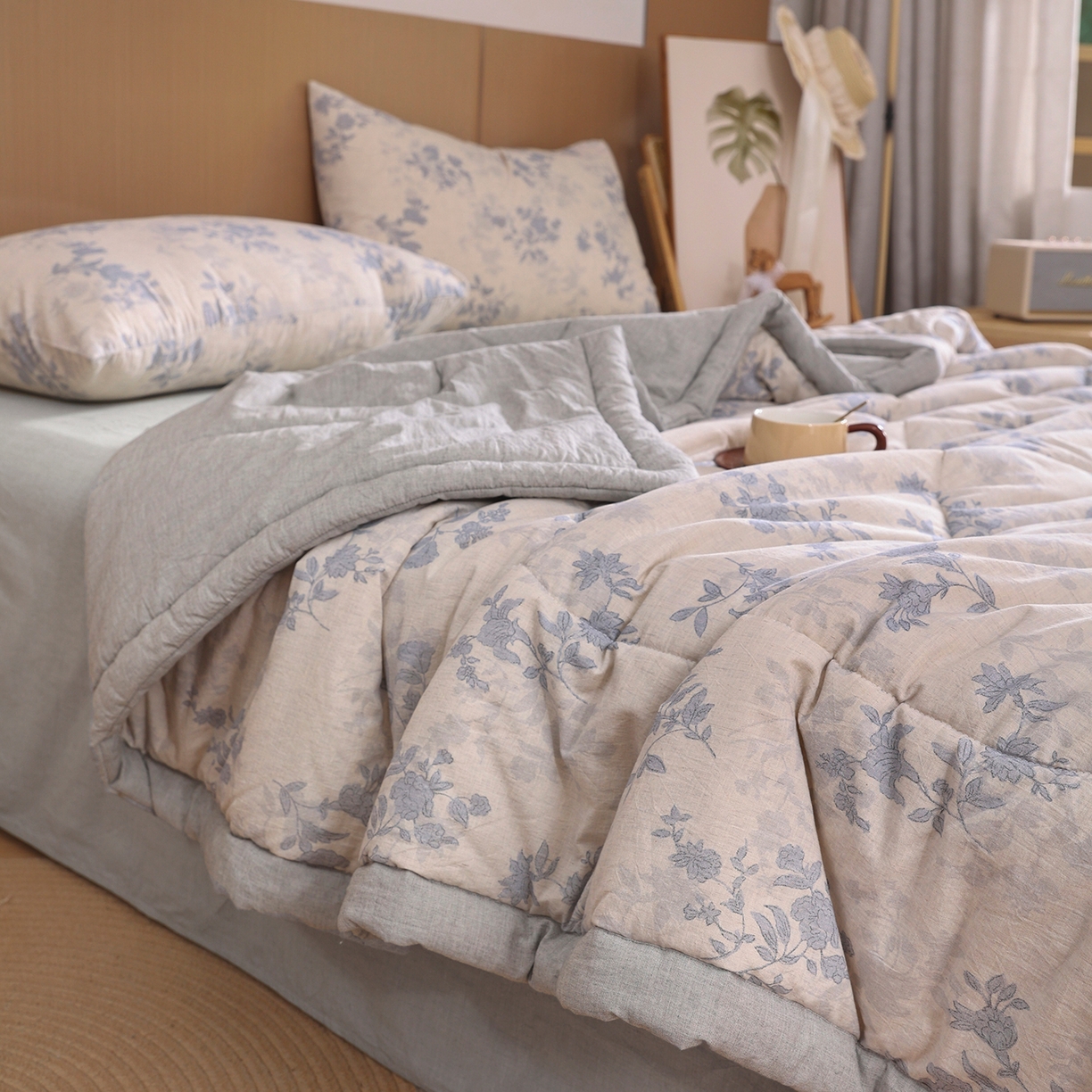 91家纺网 家纺一手货源 找家纺 （总）尊妙被业 2026新款全棉亚麻夏被100%新疆棉夏被四件套印花款