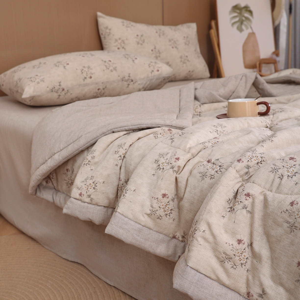 91家纺网 家纺一手货源 找家纺 尊妙被业 2026新款全棉亚麻夏被100%新疆棉夏被四件套印花款 锦绣-绿