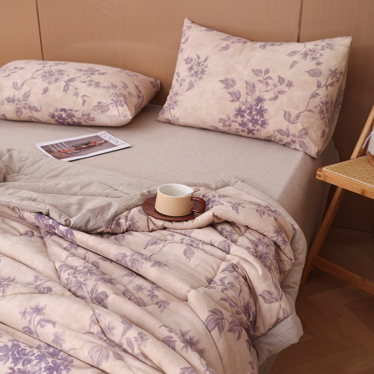 91家纺网 家纺一手货源 找家纺 尊妙被业 2026新款全棉亚麻夏被100%新疆棉夏被四件套印花款 兰枝玉树-蓝