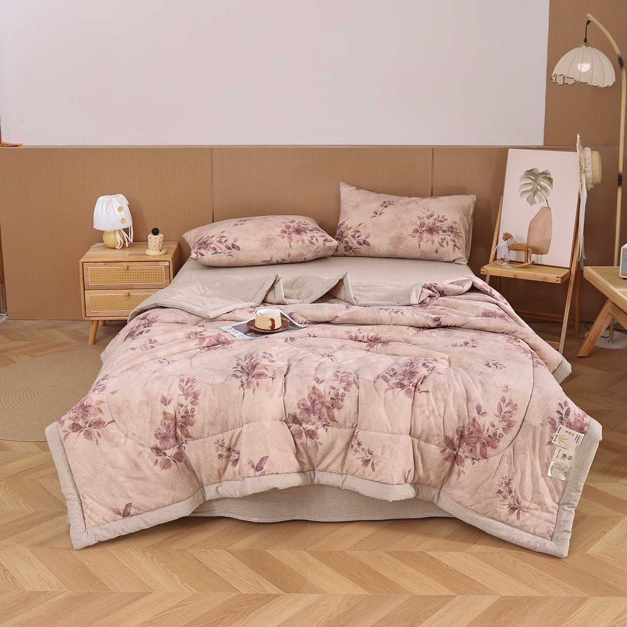 91家纺网 家纺一手货源 找家纺 尊妙被业 2026新款全棉亚麻夏被100%新疆棉夏被四件套印花款 木兰辞-红