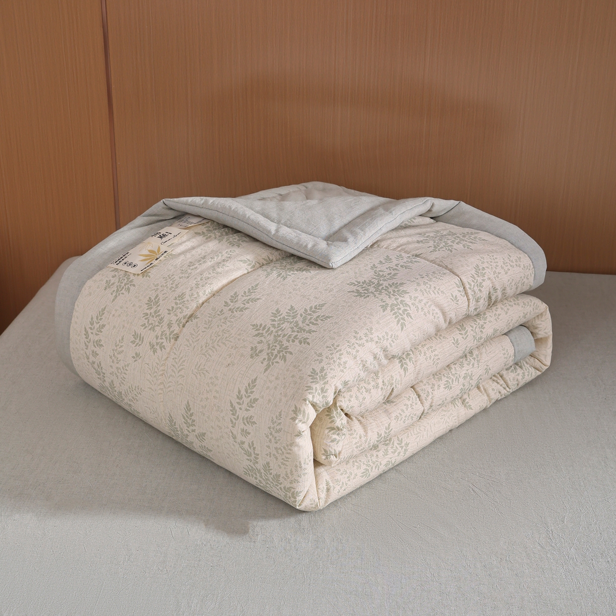 91家纺网 家纺一手货源 找家纺 尊妙被业 2026新款全棉亚麻夏被100%新疆棉夏被四件套印花款 叶枫-绿