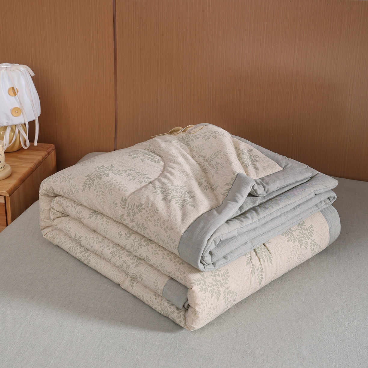 91家纺网 家纺一手货源 找家纺 尊妙被业 2026新款全棉亚麻夏被100%新疆棉夏被四件套印花款 叶枫-绿