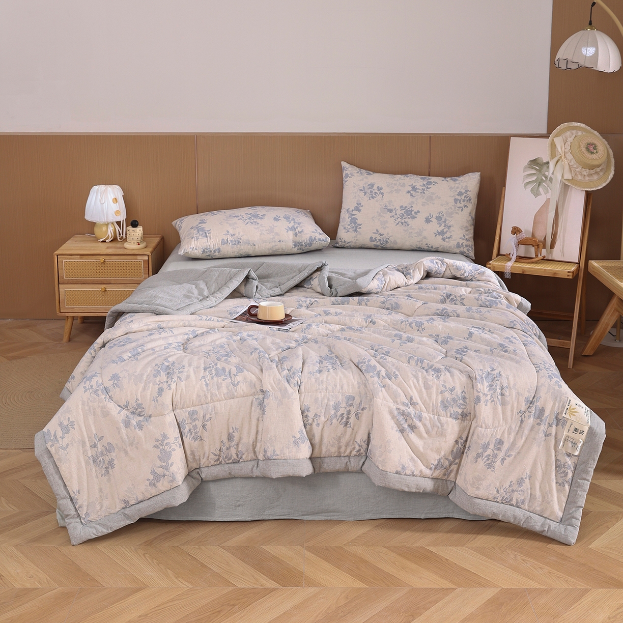 91家纺网 家纺一手货源 找家纺 （总）尊妙被业 2026新款全棉亚麻夏被100%新疆棉夏被四件套印花款