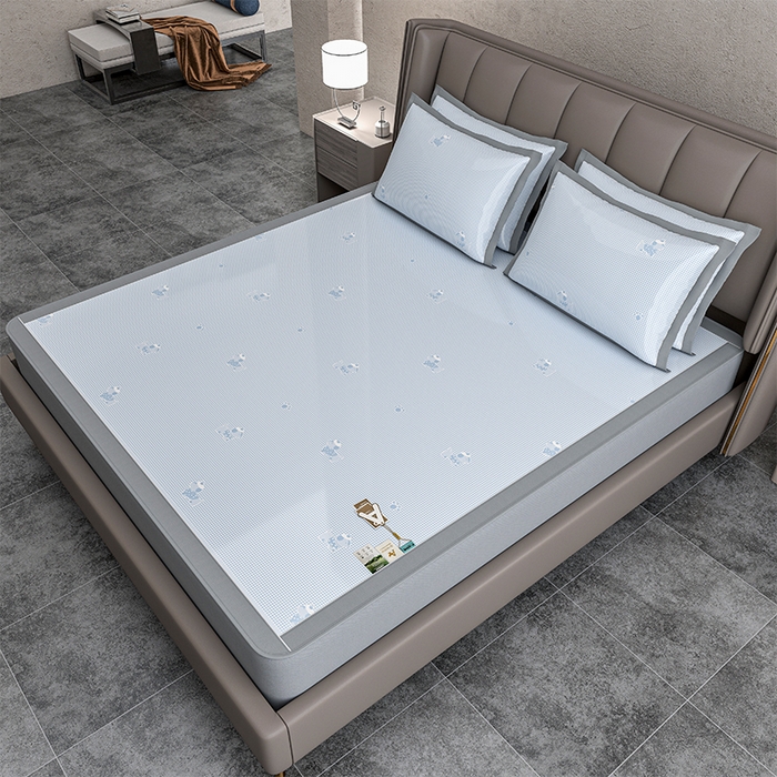 91家纺网 家纺一手货源 找家纺 小牛席业 2026新款【建模风格】双PE高凉感-腊肠狗格纹提花冰丝席床笠款凉席席子 腊肠狗格纹-蓝色