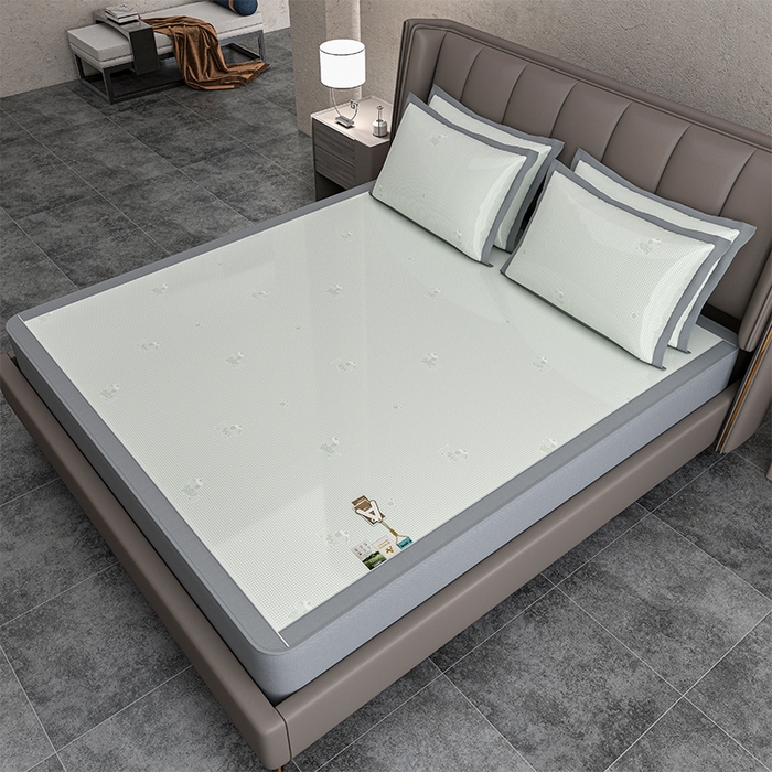 91家纺网 家纺一手货源 找家纺 小牛席业 2026新款【建模风格】双PE高凉感-腊肠狗格纹提花冰丝席床笠款凉席席子 腊肠狗格纹-抹茶