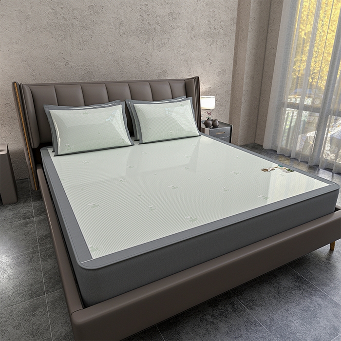 91家纺网 家纺一手货源 找家纺 小牛席业 2026新款【建模风格】双PE高凉感-腊肠狗格纹提花冰丝席床笠款凉席席子 腊肠狗格纹-抹茶