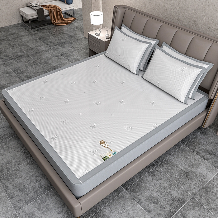 91家纺网 家纺一手货源 找家纺 小牛席业 2026新款【建模风格】双PE高凉感-腊肠狗格纹提花冰丝席床笠款凉席席子 腊肠狗格纹-灰色