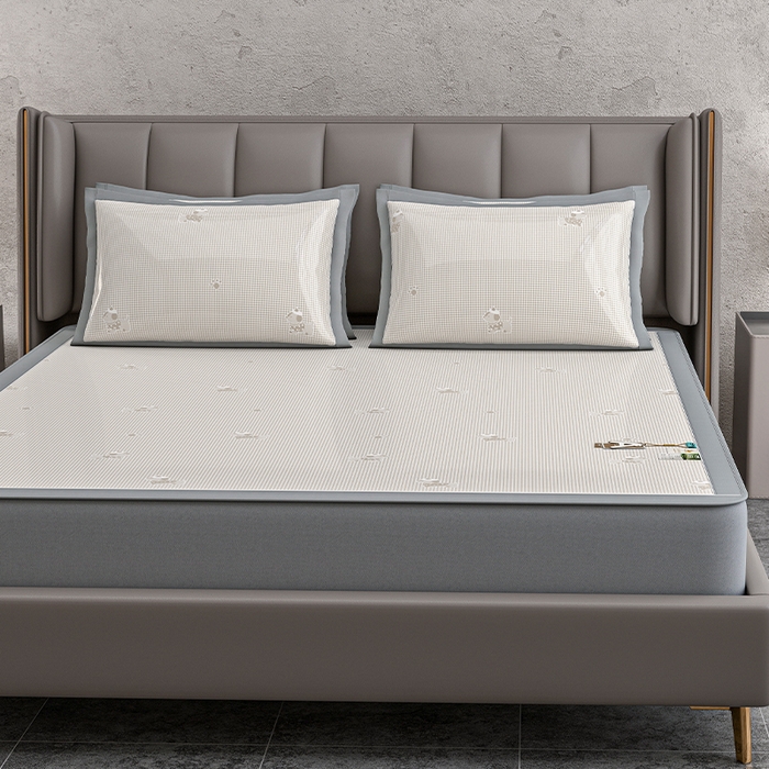 小牛席业 2026新款【建模风格】双PE高凉感-腊肠狗格纹提花冰丝席床笠款凉席席子 腊肠狗格纹-香槟