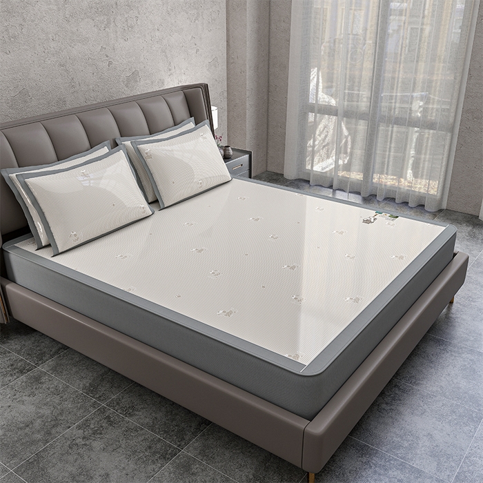 91家纺网 家纺一手货源 找家纺 小牛席业 2026新款【建模风格】双PE高凉感-腊肠狗格纹提花冰丝席床笠款凉席席子 腊肠狗格纹-香槟