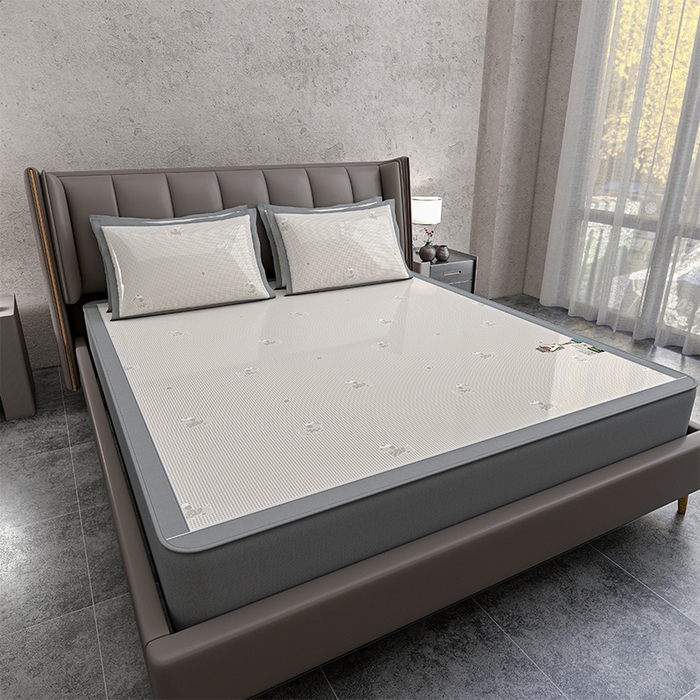 91家纺网 家纺一手货源 找家纺 小牛席业 2026新款【建模风格】双PE高凉感-腊肠狗格纹提花冰丝席床笠款凉席席子 腊肠狗格纹-香槟