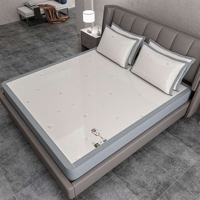 91家纺网 家纺一手货源 找家纺 小牛席业 2026新款【建模风格】双PE高凉感-腊肠狗格纹提花冰丝席床笠款凉席席子 腊肠狗格纹-香槟