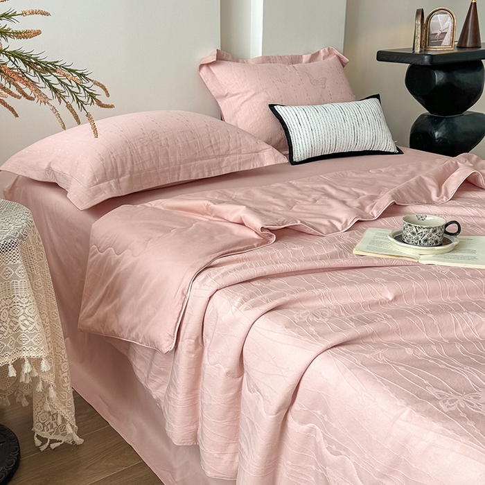 梵克保罗 2026春夏新款全棉60S长绒棉立体厚织提花夏被四件套单夏被枕套夏凉被空调被 蝶梦-唯美粉