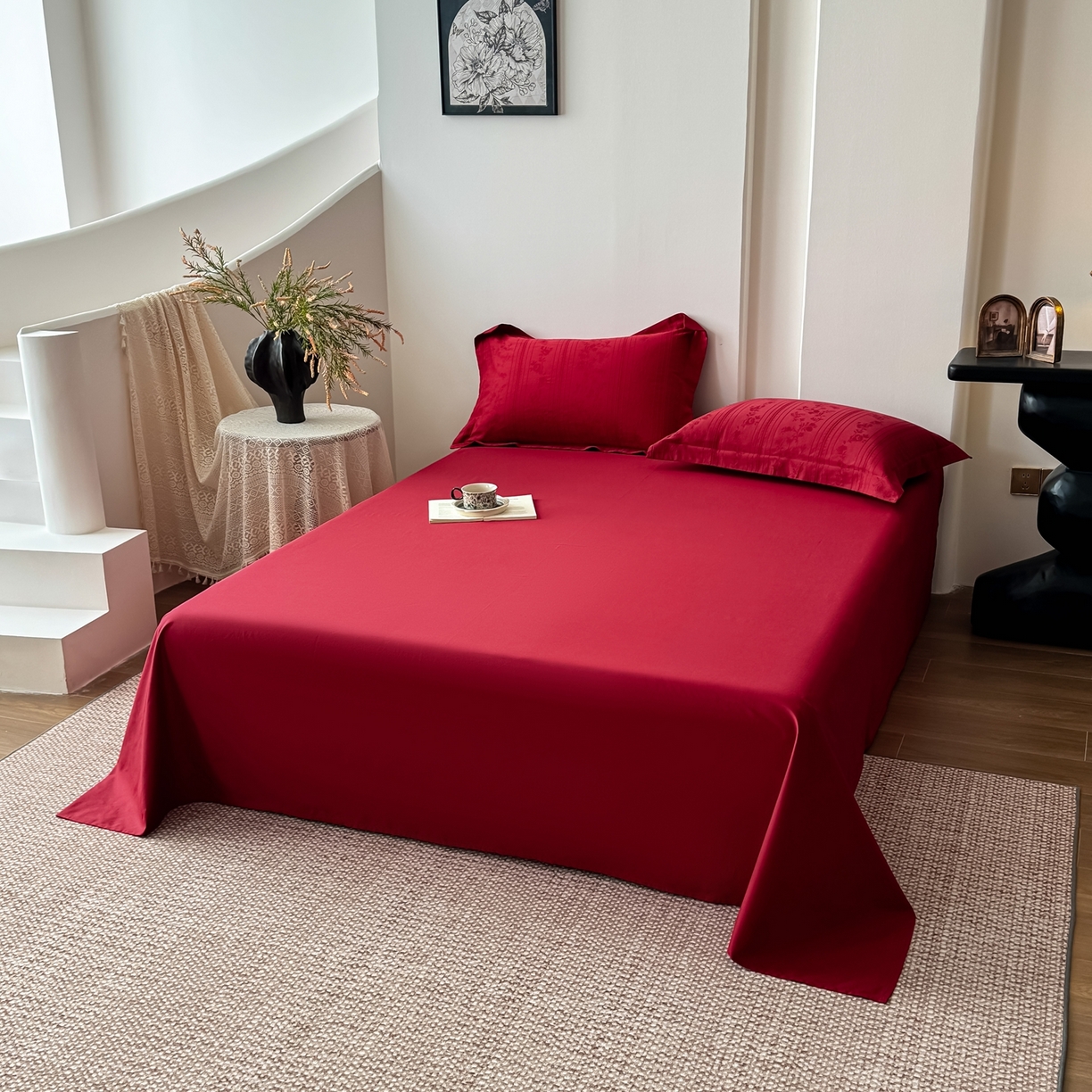 91家纺网 家纺一手货源 找家纺 梵克保罗 2026春夏新款全棉60S长绒棉立体厚织提花夏被四件套单夏被枕套夏凉被空调被 沁香-大红