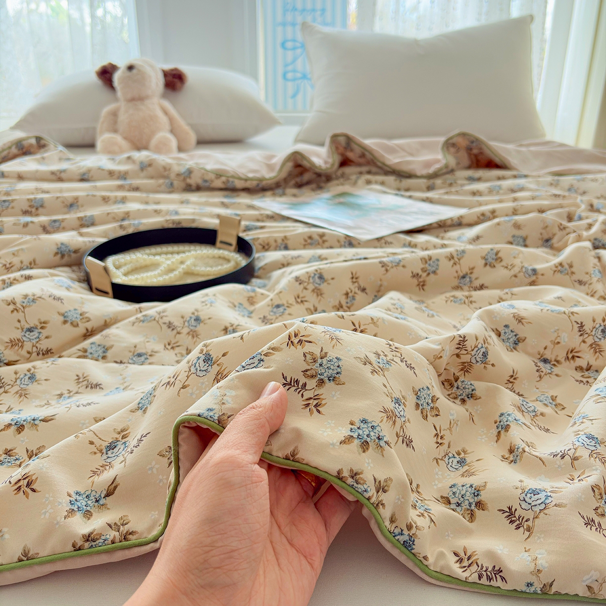 91家纺网 家纺一手货源 找家纺 宜梦家居 2026新款水洗棉皱皱纱夏被夏凉被空调被 花色娇美