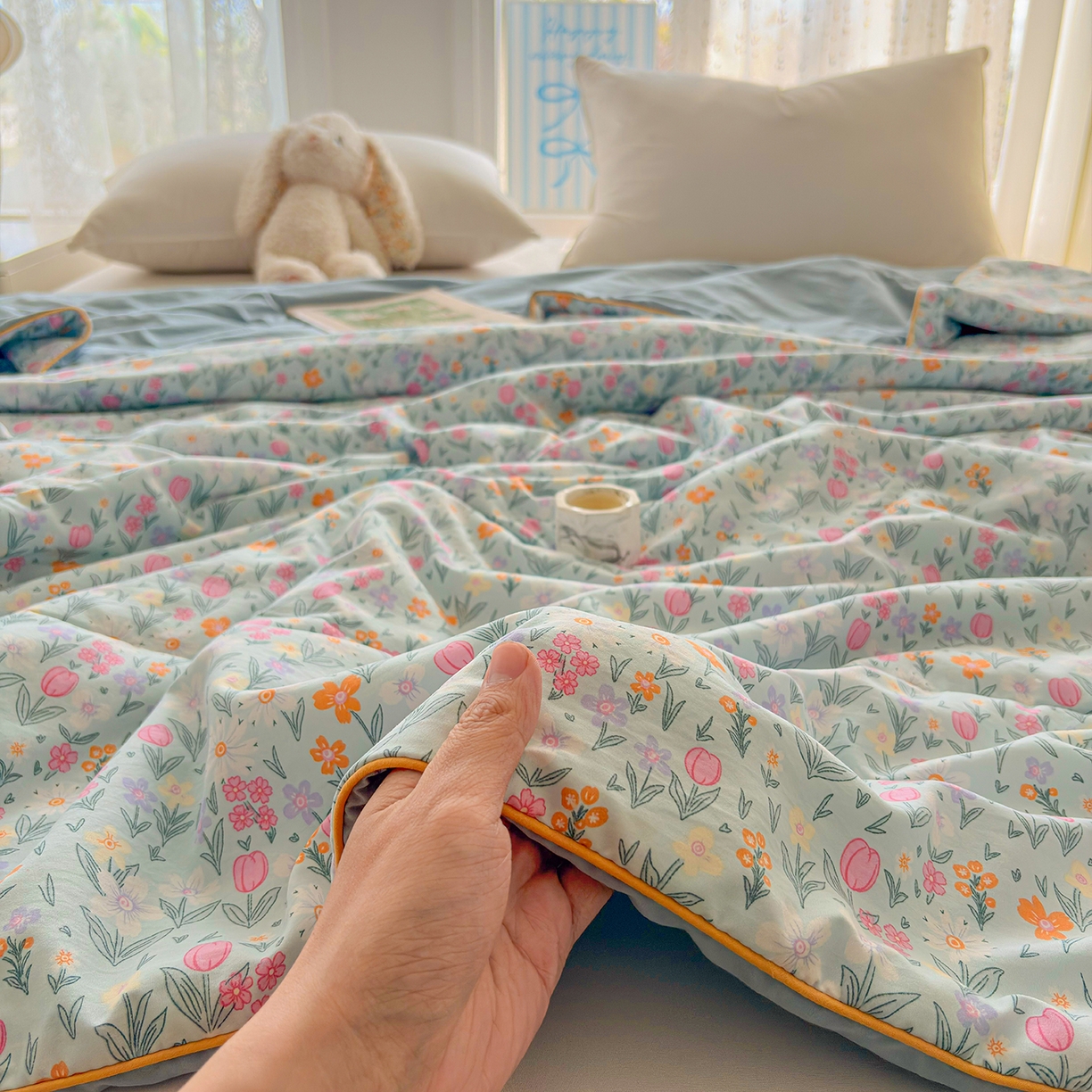 91家纺网 家纺一手货源 找家纺 宜梦家居 2026新款水洗棉皱皱纱夏被夏凉被空调被 国色天香