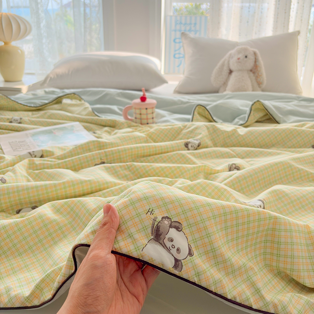 91家纺网 家纺一手货源 找家纺 宜梦家居 2026新款水洗棉皱皱纱夏被夏凉被空调被 熊猫乐园