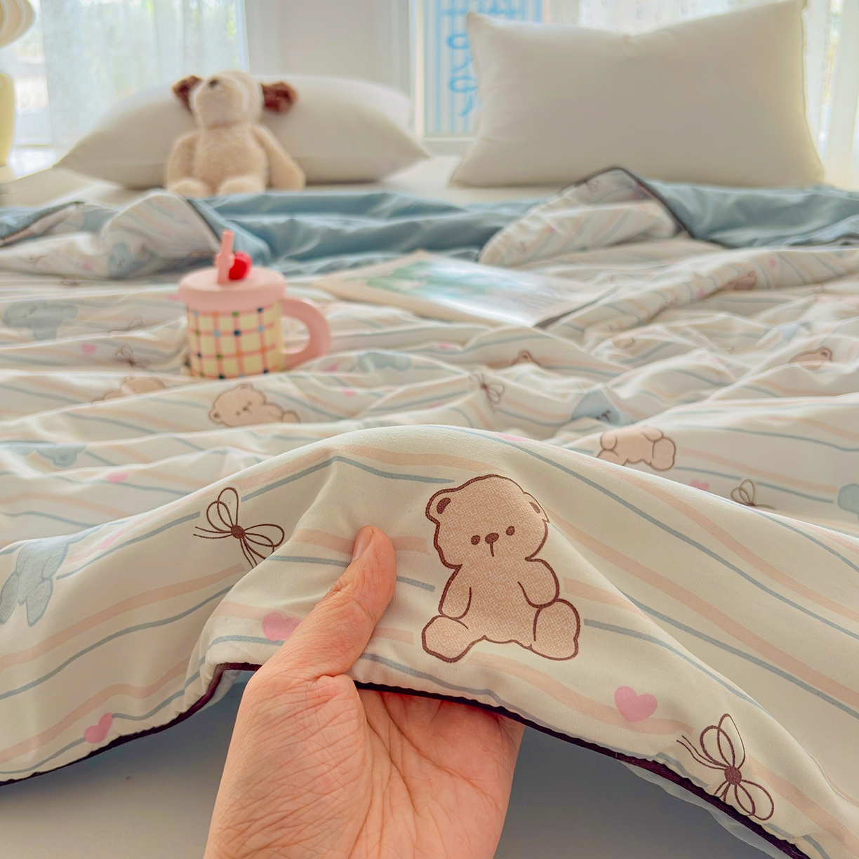 91家纺网 家纺一手货源 找家纺 宜梦家居 2026新款水洗棉皱皱纱夏被夏凉被空调被 甜美可爱