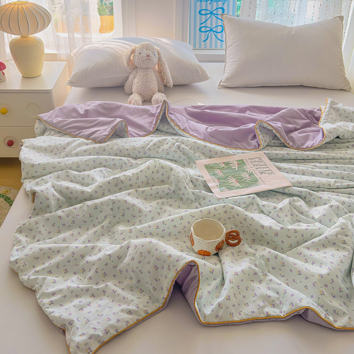 91家纺网 家纺一手货源 找家纺 宜梦家居 2026新款水洗棉皱皱纱夏被夏凉被空调被 温柔浪漫