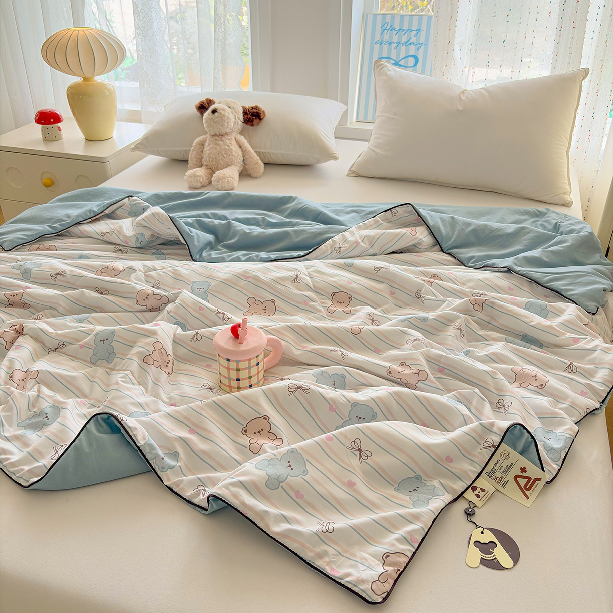 91家纺网 家纺一手货源 找家纺 宜梦家居 2026新款水洗棉皱皱纱夏被夏凉被空调被 甜美可爱