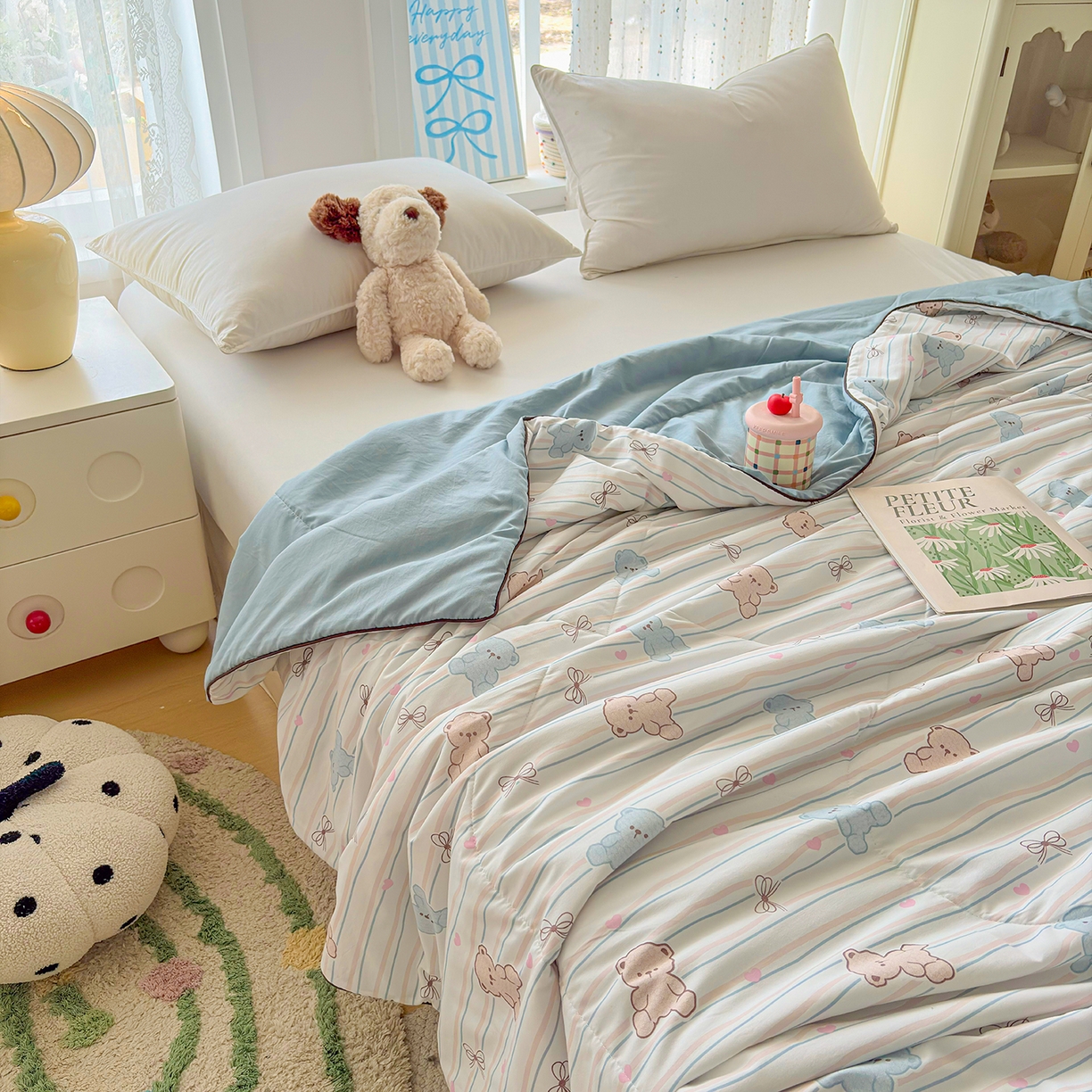 91家纺网 家纺一手货源 找家纺 宜梦家居 2026新款水洗棉皱皱纱夏被夏凉被空调被 甜美可爱