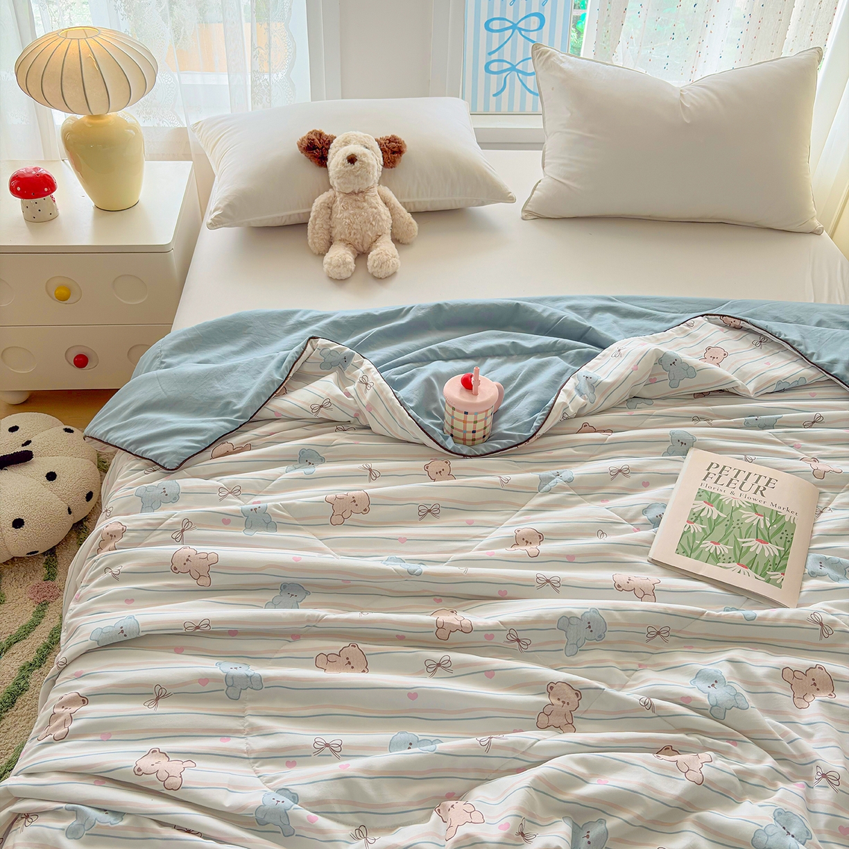 91家纺网 家纺一手货源 找家纺 宜梦家居 2026新款水洗棉皱皱纱夏被夏凉被空调被 甜美可爱