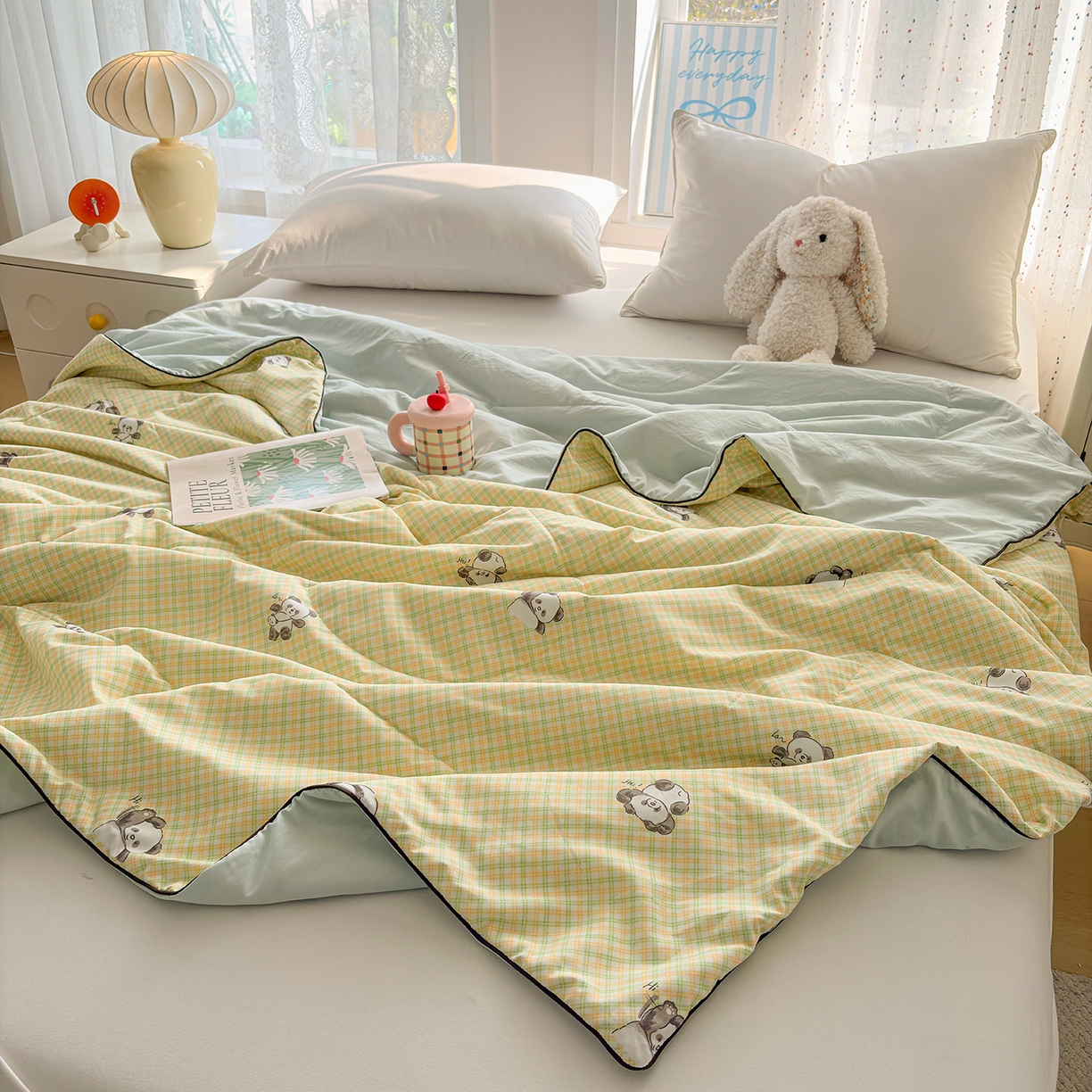 91家纺网 家纺一手货源 找家纺 宜梦家居 2026新款水洗棉皱皱纱夏被夏凉被空调被 熊猫乐园