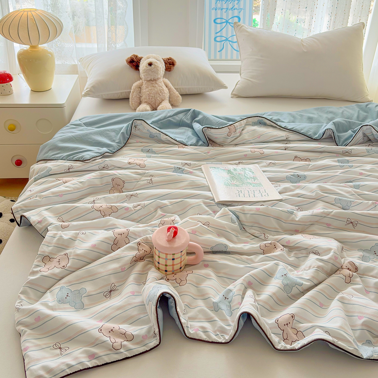 91家纺网 家纺一手货源 找家纺 宜梦家居 2026新款水洗棉皱皱纱夏被夏凉被空调被 甜美可爱