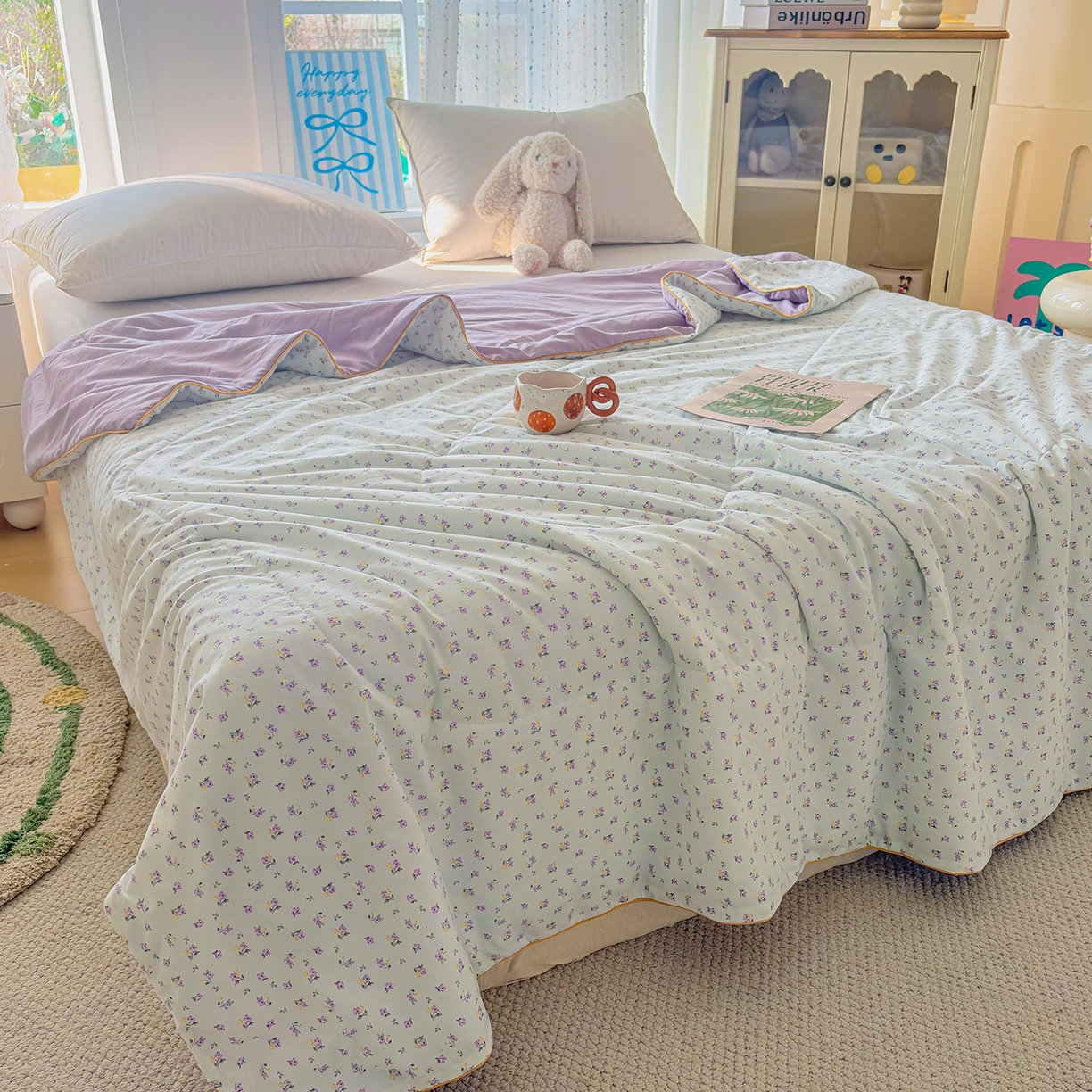 91家纺网 家纺一手货源 找家纺 宜梦家居 2026新款水洗棉皱皱纱夏被夏凉被空调被 温柔浪漫