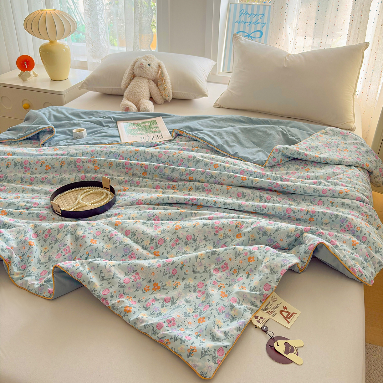 91家纺网 家纺一手货源 找家纺 宜梦家居 2026新款水洗棉皱皱纱夏被夏凉被空调被 国色天香