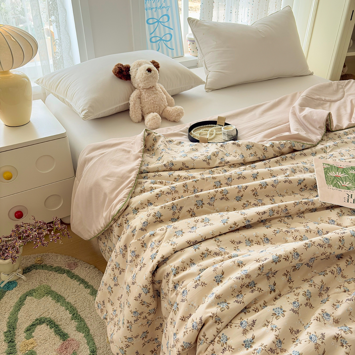 91家纺网 家纺一手货源 找家纺 宜梦家居 2026新款水洗棉皱皱纱夏被夏凉被空调被 花色娇美