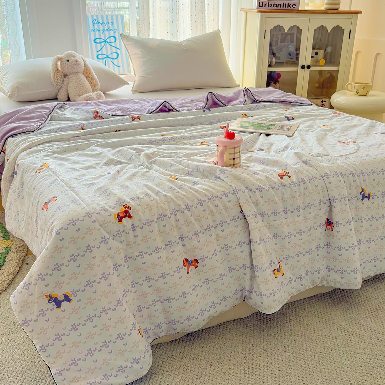 91家纺网 家纺一手货源 找家纺 宜梦家居 2026新款水洗棉皱皱纱夏被夏凉被空调被 马到成功