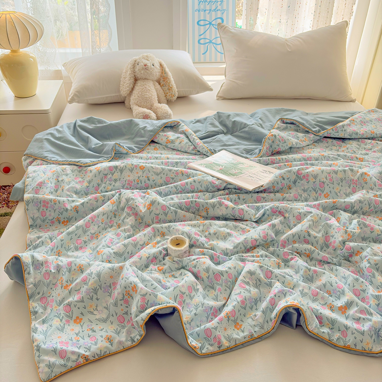 91家纺网 家纺一手货源 找家纺 宜梦家居 2026新款水洗棉皱皱纱夏被夏凉被空调被 国色天香