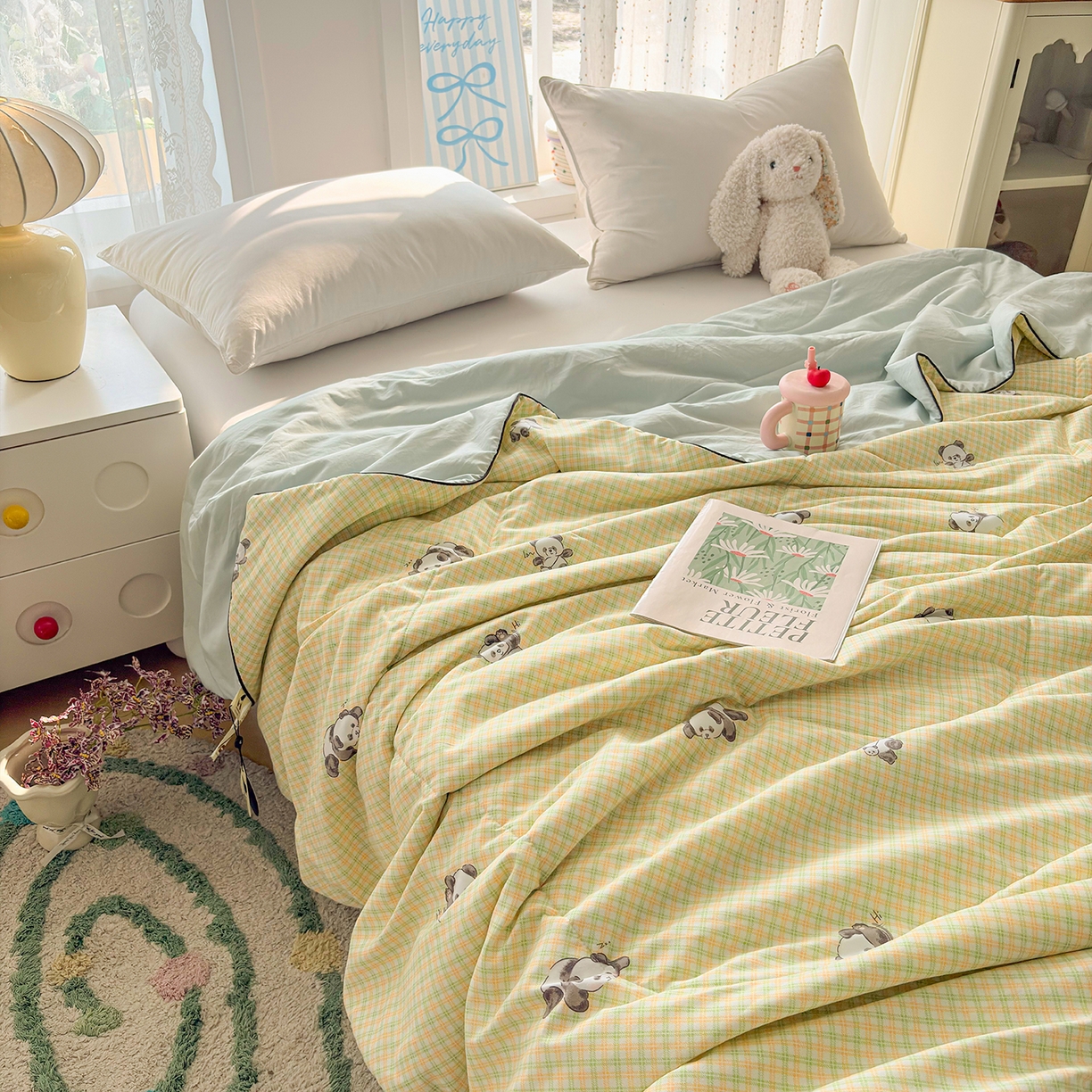 91家纺网 家纺一手货源 找家纺 宜梦家居 2026新款水洗棉皱皱纱夏被夏凉被空调被 熊猫乐园