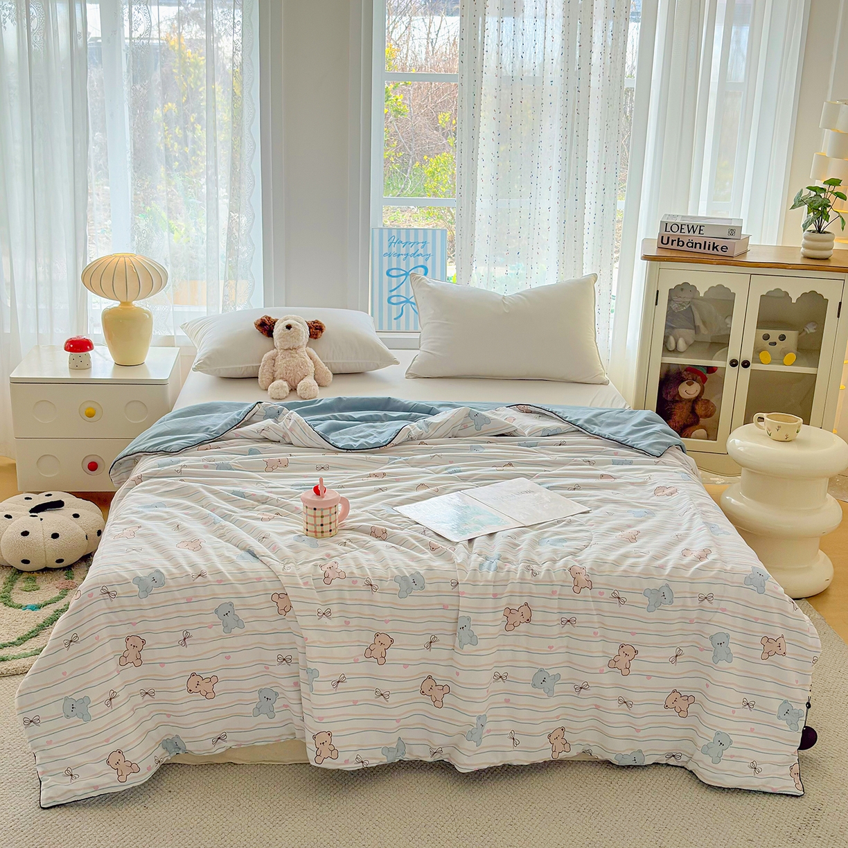 91家纺网 家纺一手货源 找家纺 宜梦家居 2026新款水洗棉皱皱纱夏被夏凉被空调被 甜美可爱