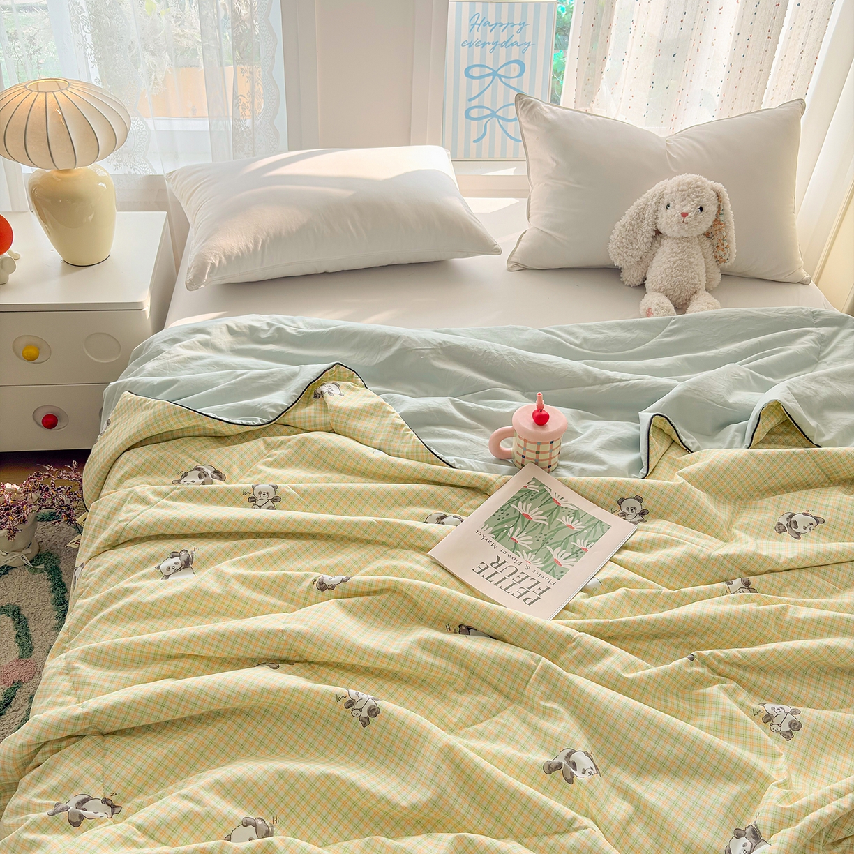 91家纺网 家纺一手货源 找家纺 宜梦家居 2026新款水洗棉皱皱纱夏被夏凉被空调被 熊猫乐园