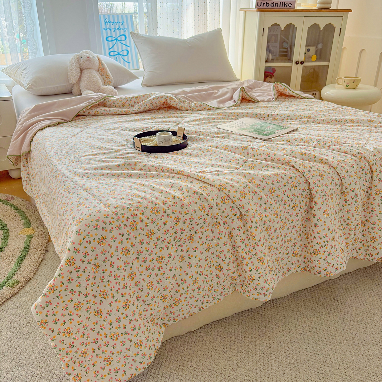 91家纺网 家纺一手货源 找家纺 宜梦家居 2026新款水洗棉皱皱纱夏被夏凉被空调被 满园春色