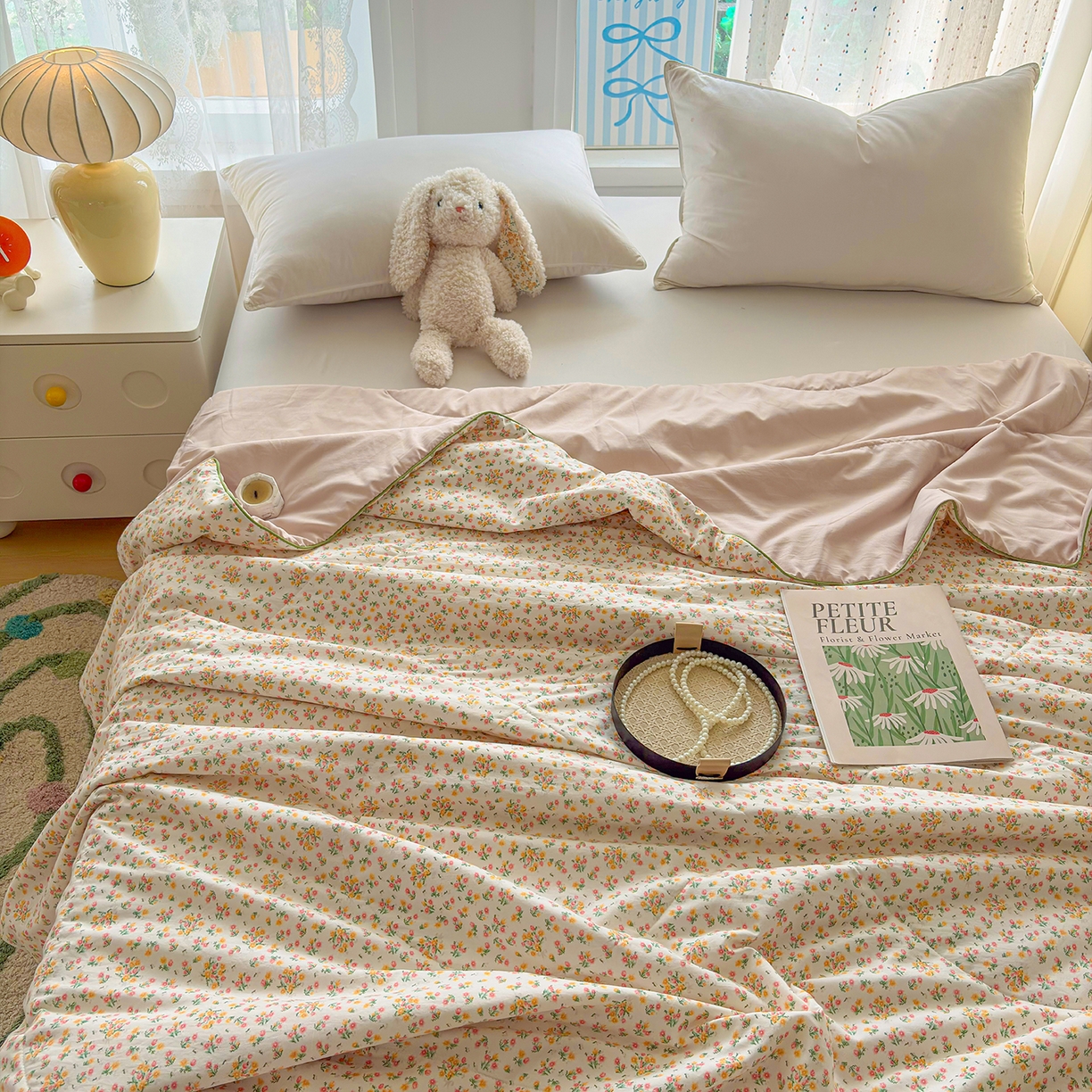 91家纺网 家纺一手货源 找家纺 宜梦家居 2026新款水洗棉皱皱纱夏被夏凉被空调被 满园春色