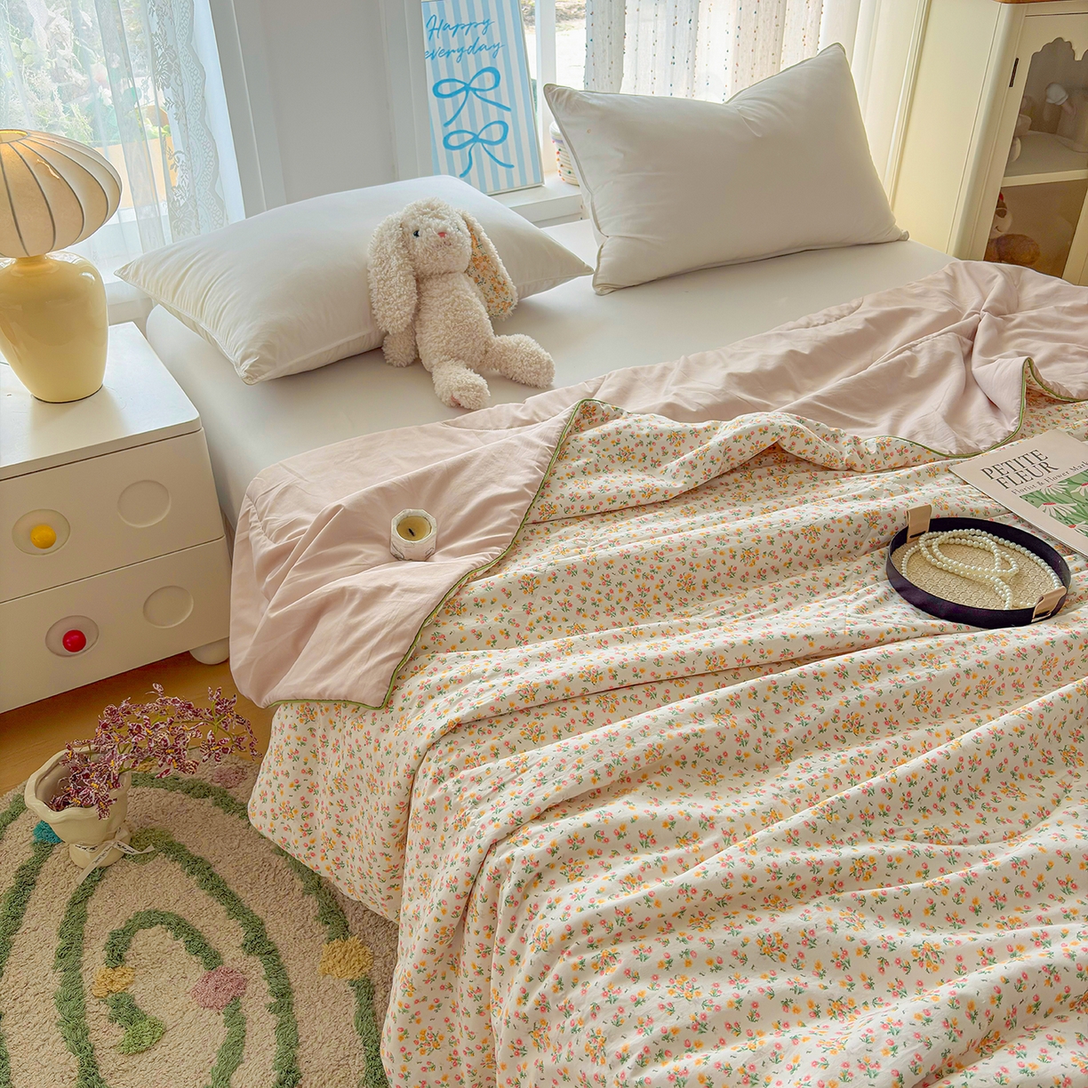 91家纺网 家纺一手货源 找家纺 宜梦家居 2026新款水洗棉皱皱纱夏被夏凉被空调被 满园春色