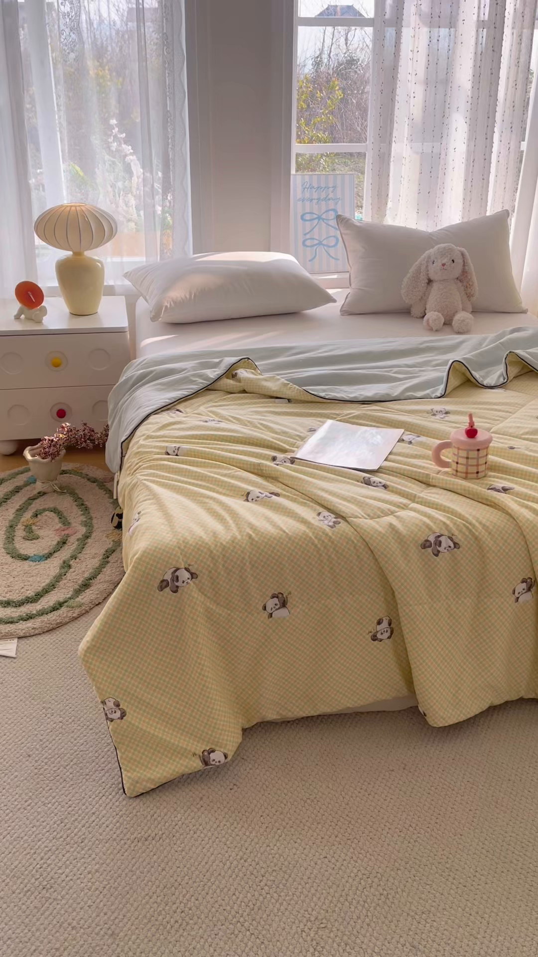 91家纺网 家纺一手货源 找家纺 宜梦家居 2026新款水洗棉皱皱纱夏被夏凉被空调被 熊猫乐园