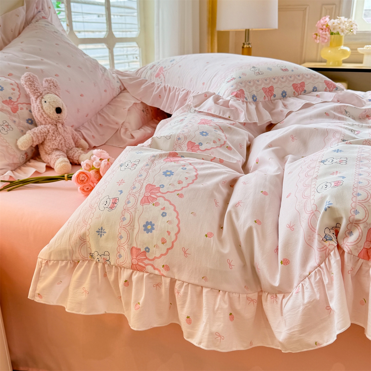 91家纺网 家纺一手货源 找家纺 （总）经年 2026新款韩版花边水洗云朵棉四件套