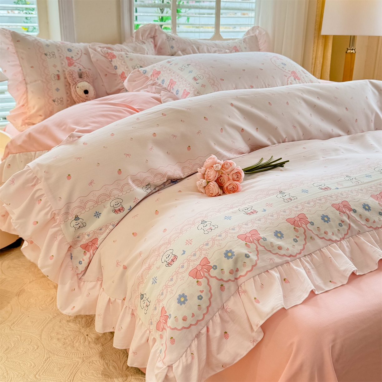 91家纺网 家纺一手货源 找家纺 （总）经年 2026新款韩版花边水洗云朵棉四件套