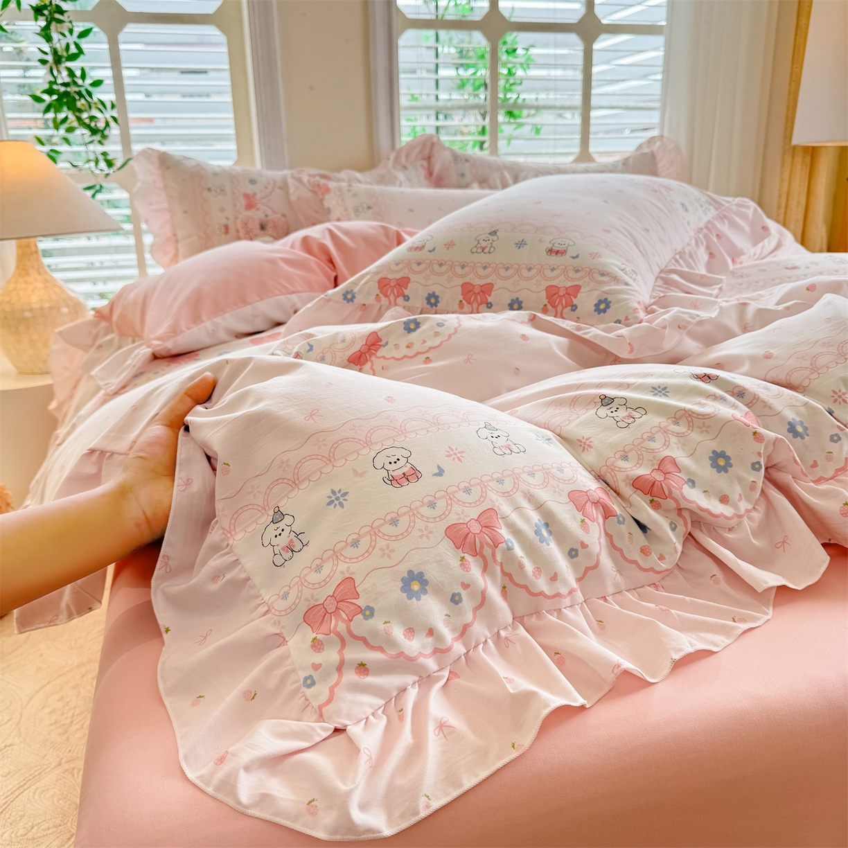 91家纺网 家纺一手货源 找家纺 （总）经年 2026新款韩版花边水洗云朵棉四件套