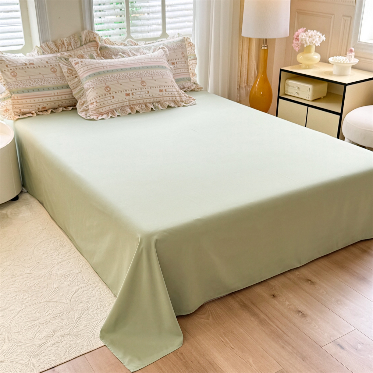 91家纺网 家纺一手货源 找家纺 经年 2026新款韩版花边水洗云朵棉四件套 泡芙小兔