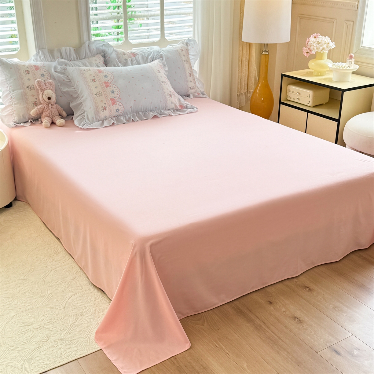 91家纺网 家纺一手货源 找家纺 经年 2026新款韩版花边水洗云朵棉四件套 布丁狗蓝