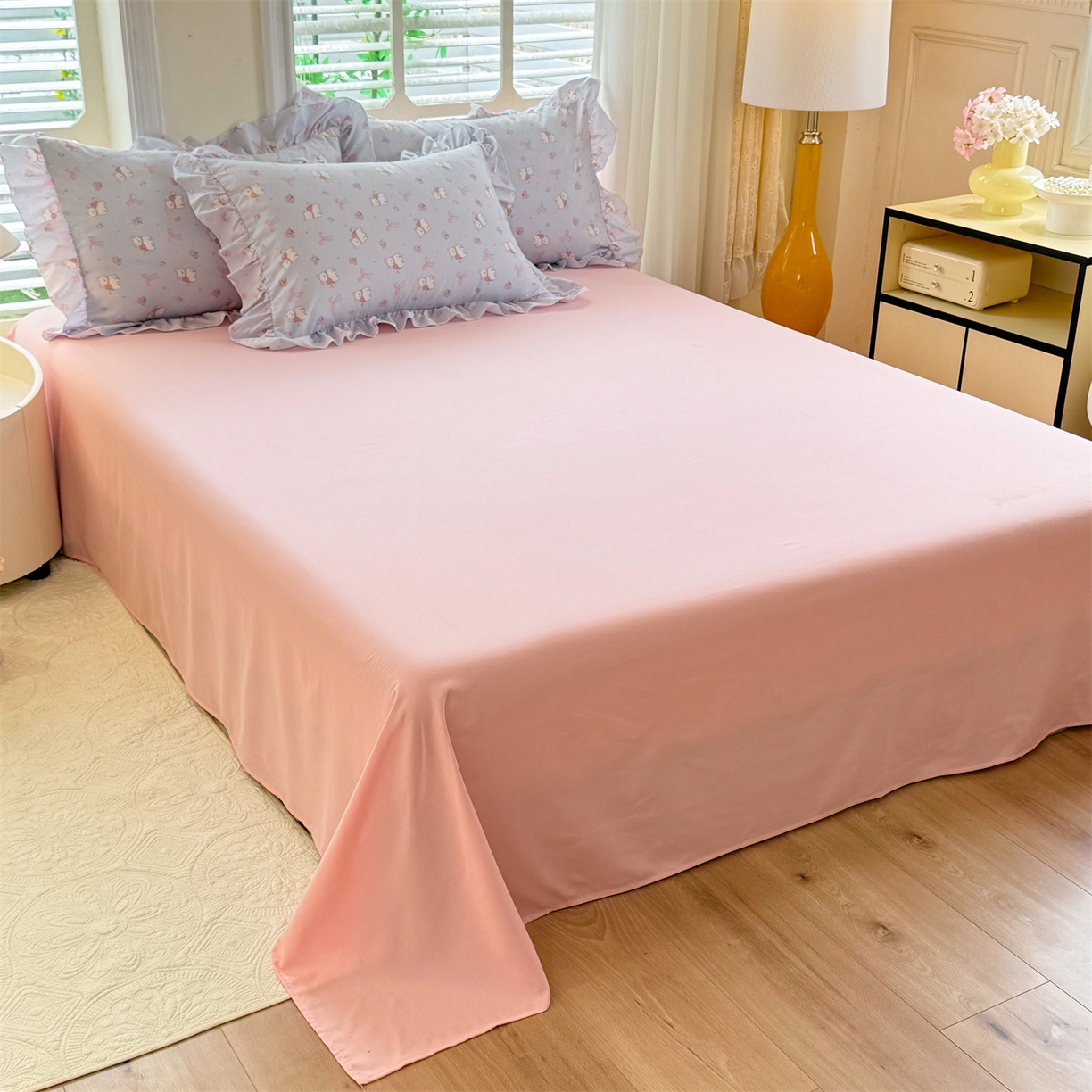 91家纺网 家纺一手货源 找家纺 经年 2026新款韩版花边水洗云朵棉四件套 蝴蝶结小狗