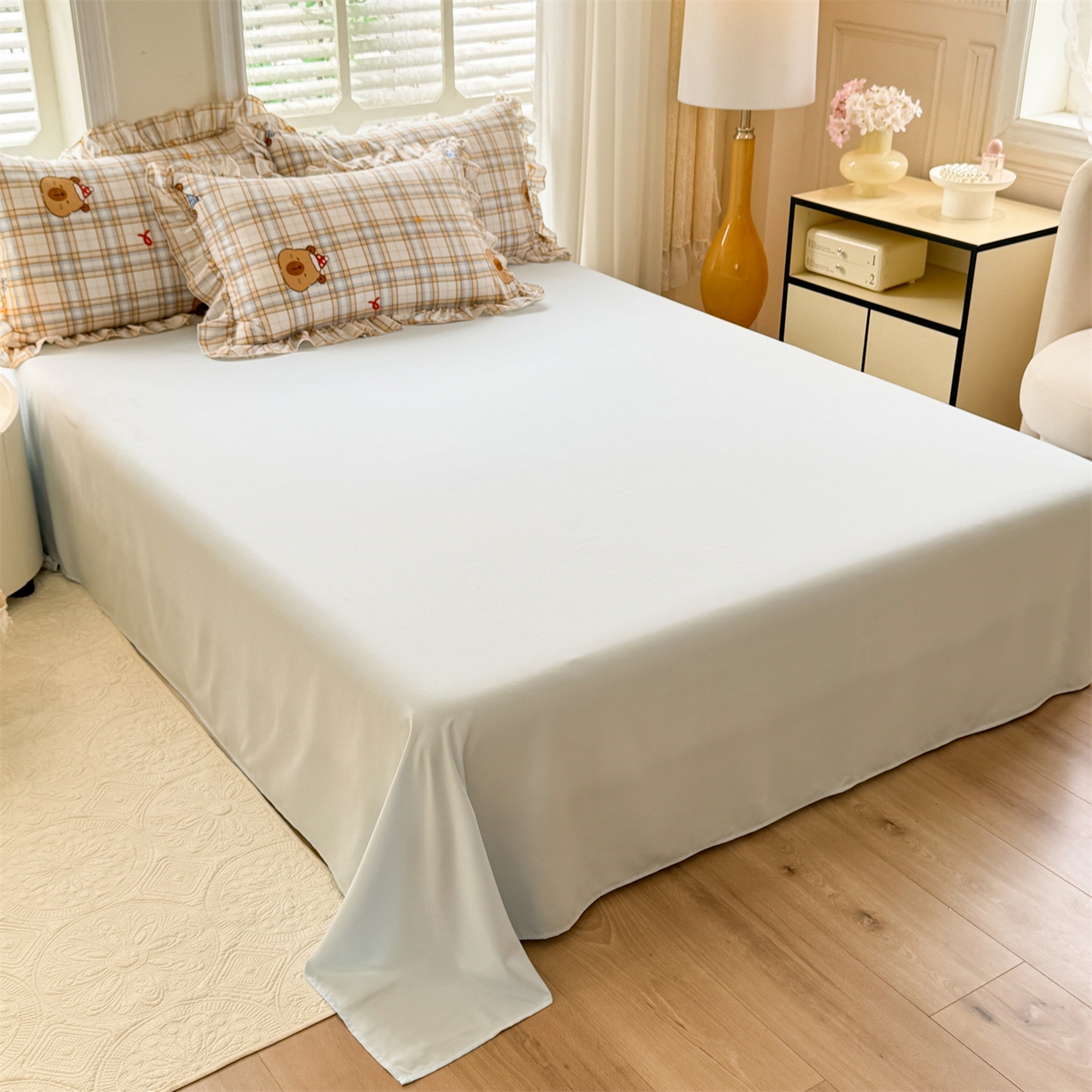 91家纺网 家纺一手货源 找家纺 经年 2026新款韩版花边水洗云朵棉四件套 卡皮吧啦