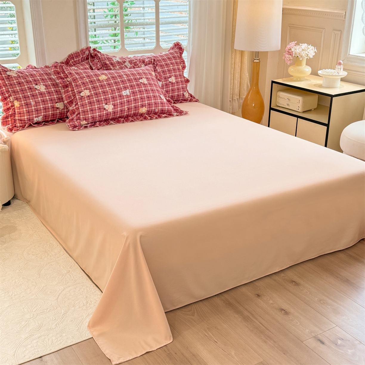 91家纺网 家纺一手货源 找家纺 经年 2026新款韩版花边水洗云朵棉四件套 奶芙酱