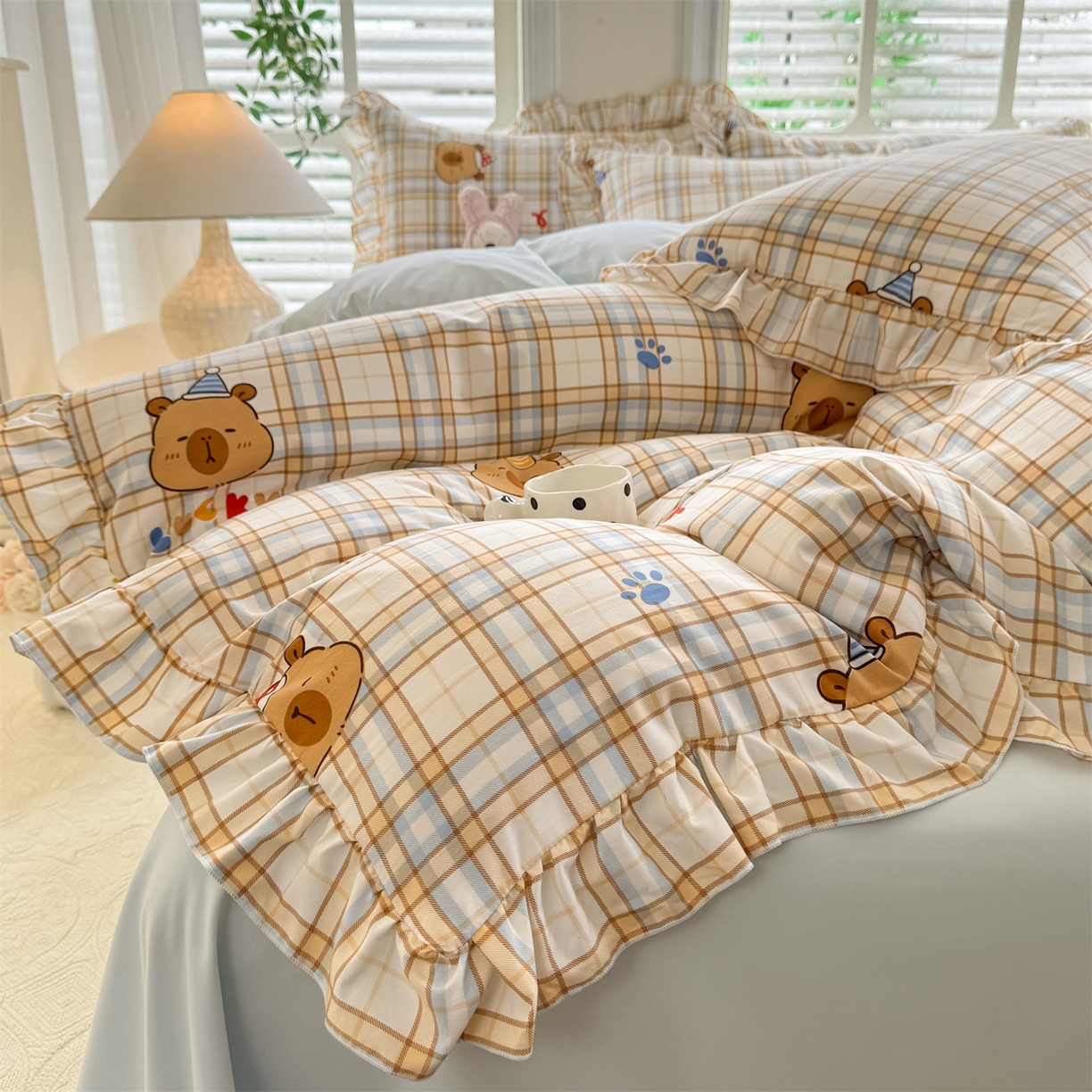 91家纺网 家纺一手货源 找家纺 经年 2026新款韩版花边水洗云朵棉四件套 卡皮吧啦