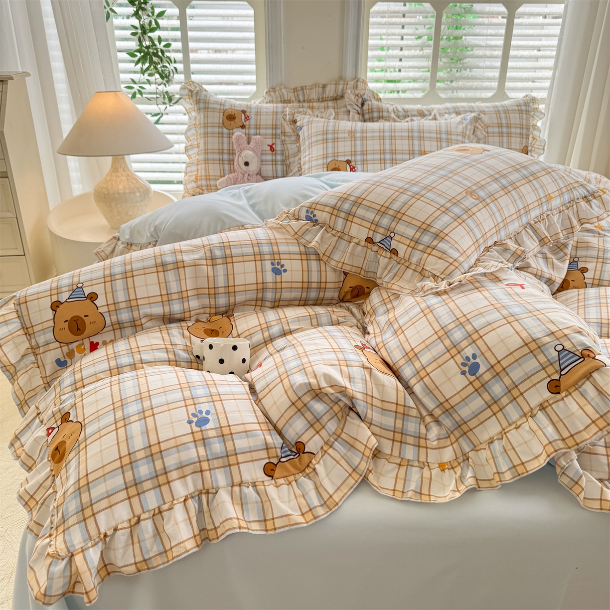 91家纺网 家纺一手货源 找家纺 经年 2026新款韩版花边水洗云朵棉四件套 卡皮吧啦